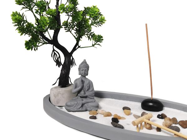 Zen-Garten mit Buddhafigur Bonsai Baum Dekostein Nr:HY-2007